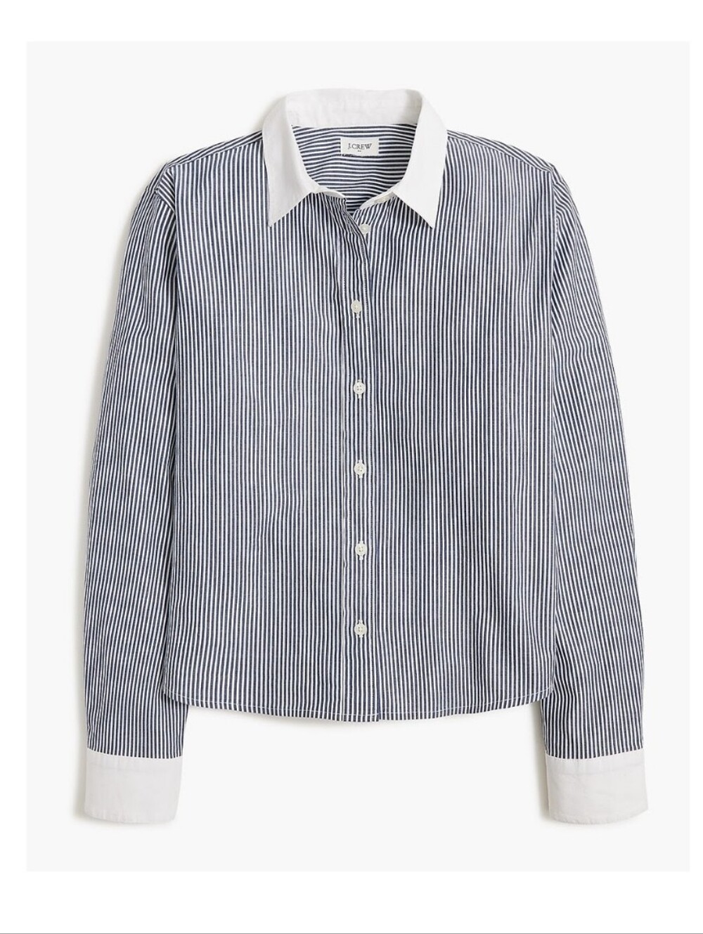J Crew Striped Cropped Button Up Shirt With Contrast Collar